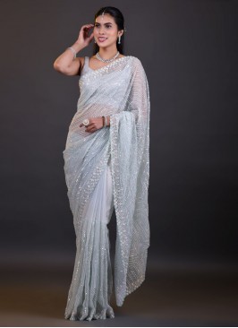 Designer Sequins Work Organza Saree