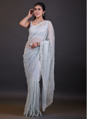 Designer Sequins Work Organza Saree