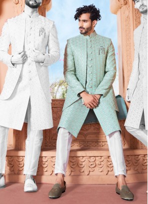 Sky Blue Designer Sherwani For Grooms