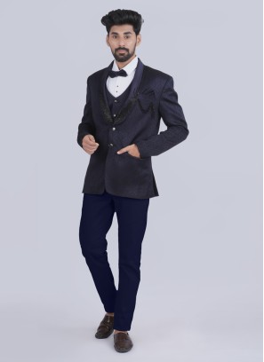 Designer Silk Navy Blue Mens Suit