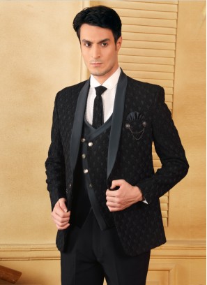 Designer Silk Teal Blue Mens Suit