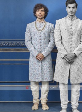 Designer sky blue and cream colour indo-western