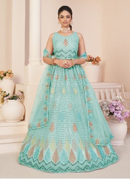 Designer Sky Blue Soft Net Lehenga Choli