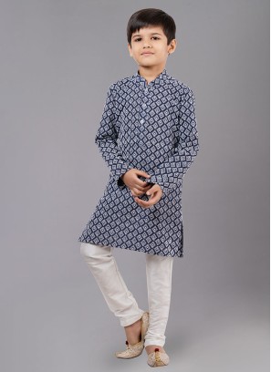 Designer Thread Embroidered Dark Blue Kurta Pajama