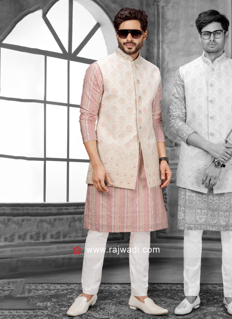 Designer Thread Embroidered Nehru Jacket Set