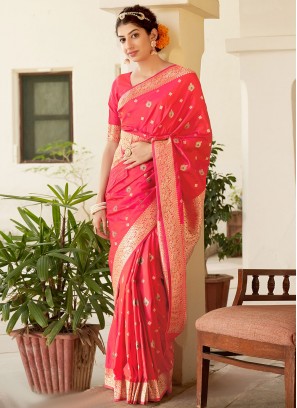 Designer Traditional Saree Weaving Banarasi Silk in Pink