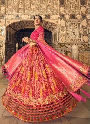 Gorgeous Pink and Maroon Silk Bridal Lehenga Choli