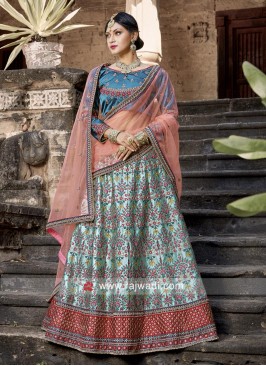 Designer Satin Silk Thread Embroidered Lehenga Choli