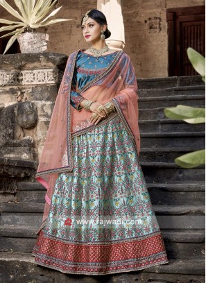 Designer Satin Silk Thread Embroidered Lehenga Choli