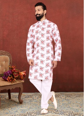 Designer White Floral Kurta Pajama