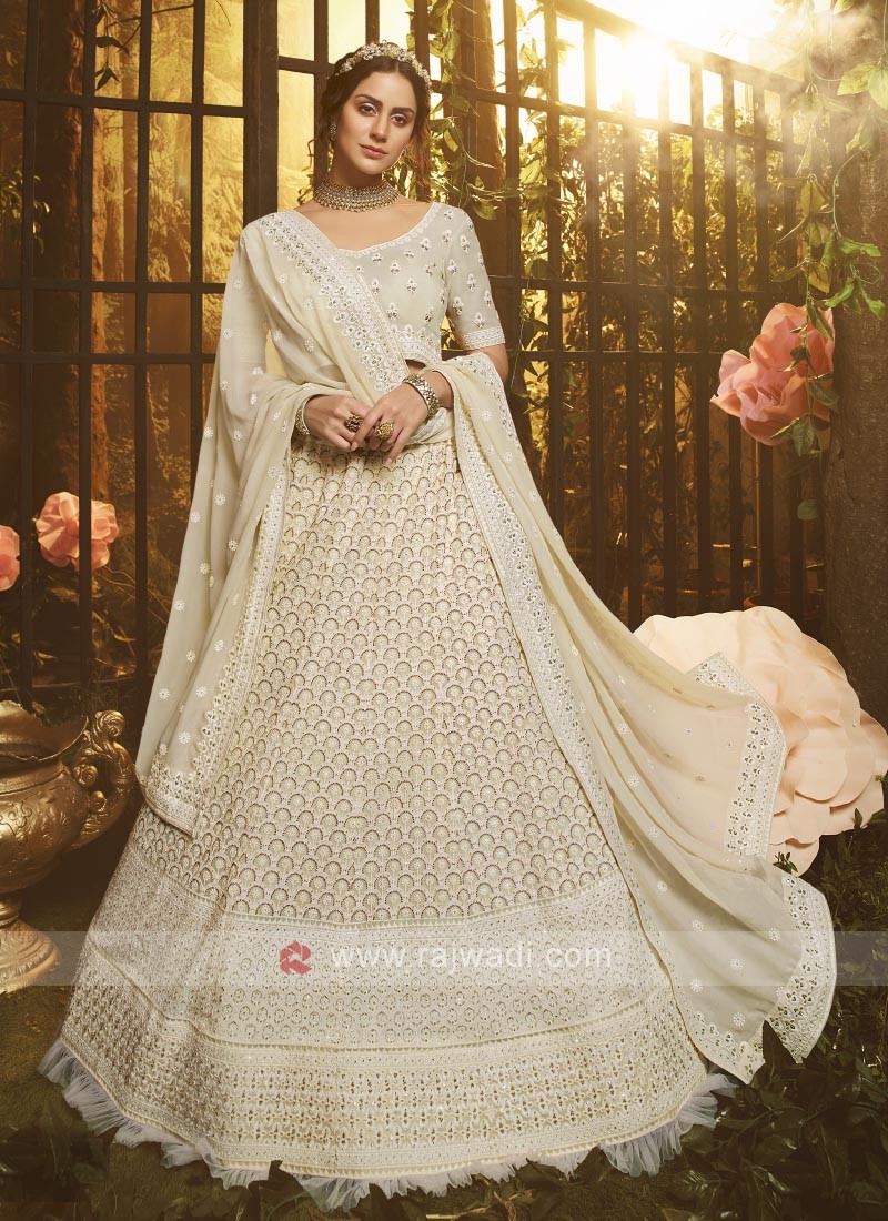 Latest Designer Floral Printed Georgette White Lehenga Choli | Designer  lehenga choli, Half saree designs, Saree designs