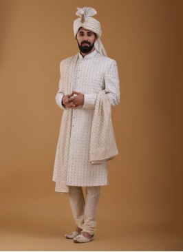 Designer White Sherwani For Groom Wear