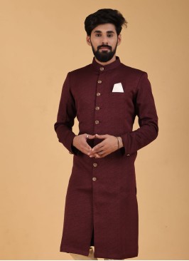 Designer Wine Color Indowestern For Men