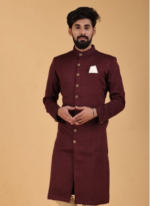 Designer Wine Color Indowestern For Men