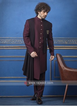 Designer wine colour indo-western with dupatta