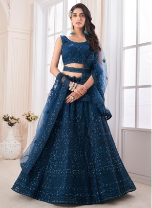 Teal Blue Embroidered Wedding Lehenga Choli