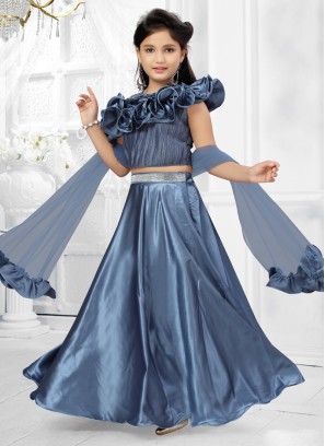 Designer Blue Satin Silk Lehenga Choli With Dupatta