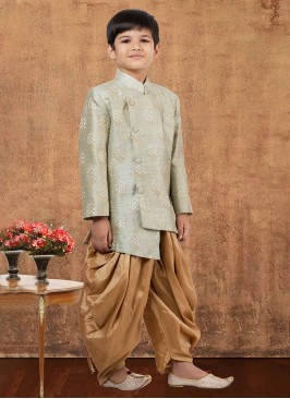Dhoti Style Light Pista Green Indowestern In Jacquard Silk