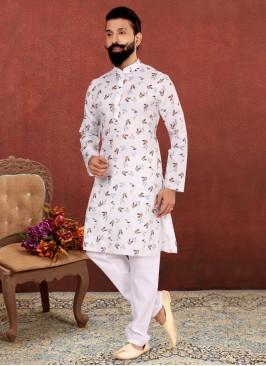 Digital Print White Kurta Pajama