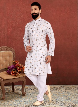 Digital Print White Kurta Pajama