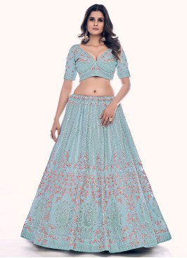 Turquoise Sequins Embellished Lehenga Choli