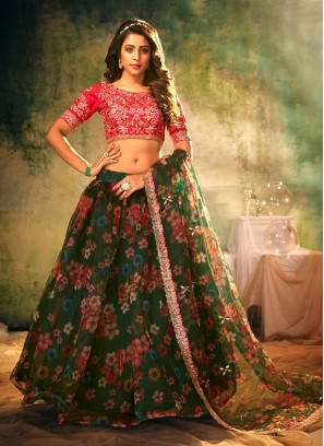 Dilettante Green Print Lehenga Choli