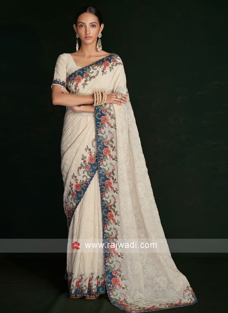 Off White Festival Classic Designer Saree buy online -