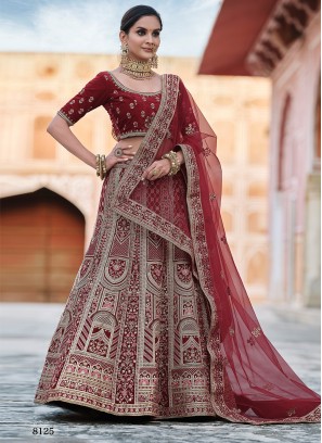 Distinctive Maroon Embroidered Lehenga Choli