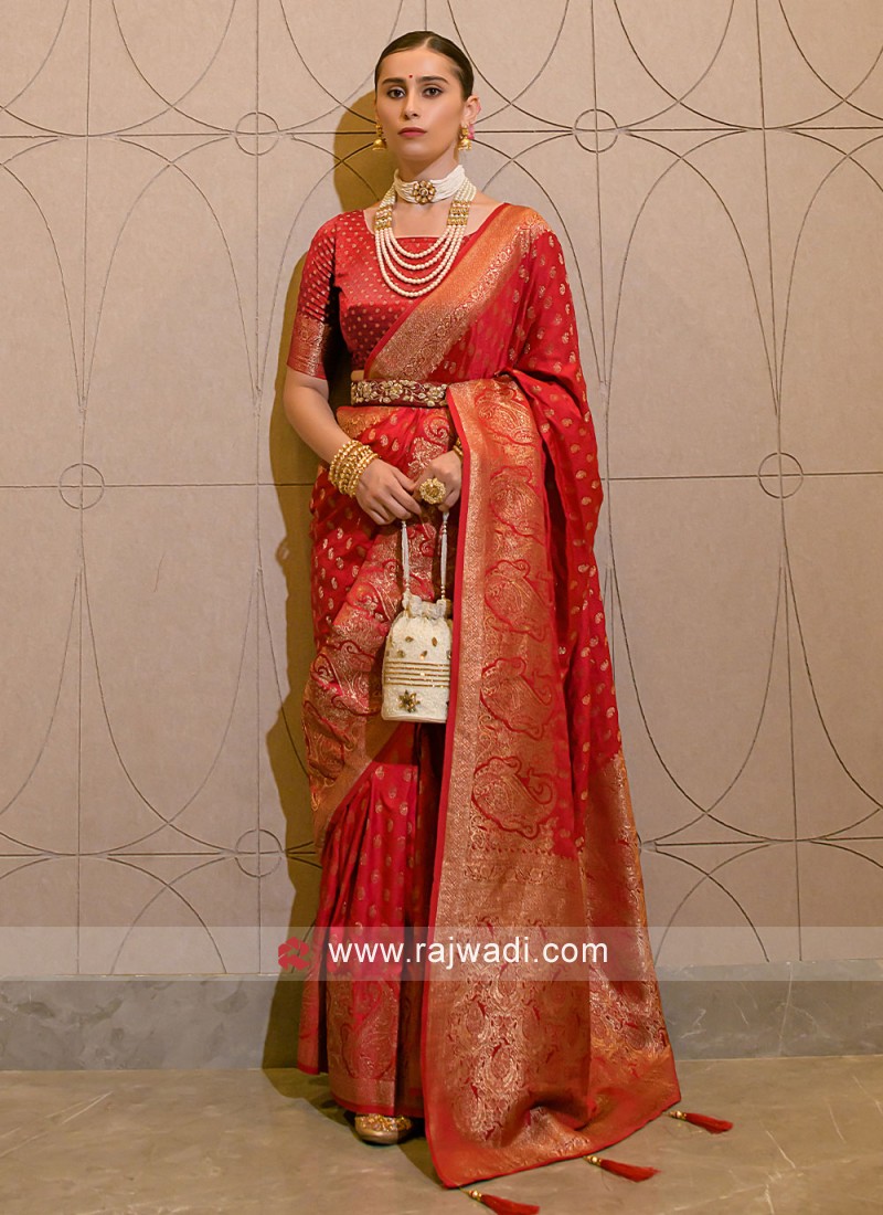 Red Bridal Silk Saree With Weaves