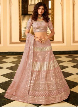 Distinguishable Organza Patch Border Pink Lehenga Choli