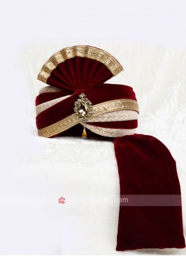 Dulha Maroon Color Velvet Safa