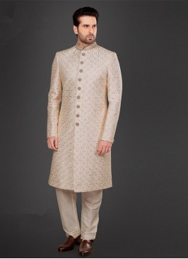 Dulha Wear Cream Color Sherwani