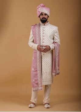 Dulha Wear Cream Color Sherwani