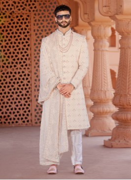 Dulha Wear Silk Fabric Sherwani For Wedding