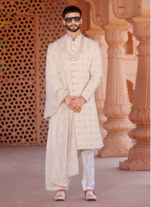 Dulha Wear Silk Fabric Sherwani For Wedding