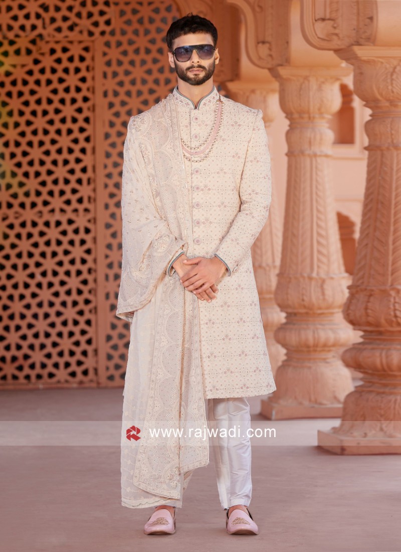 Men Wedding Dress Sherwani for Men Wedding Vanilla SHR-KLQ-1135 Men  Reception Dress – iBuyFromIndia