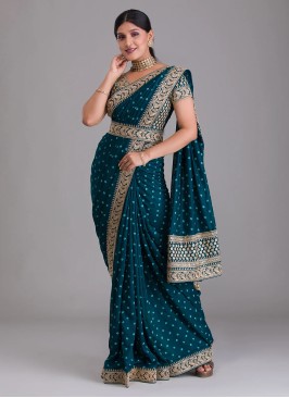 Teal Blue Dupion Silk Classic Saree