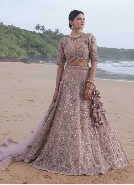 Dusty Rose Pink Wedding Net Lehenga Choli