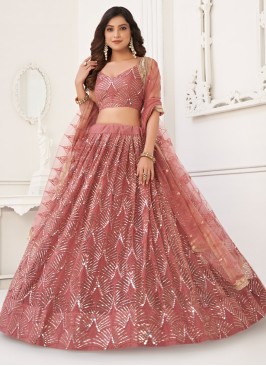 Dusty Rose Pink Sequins Embroidered Lehenga Choli