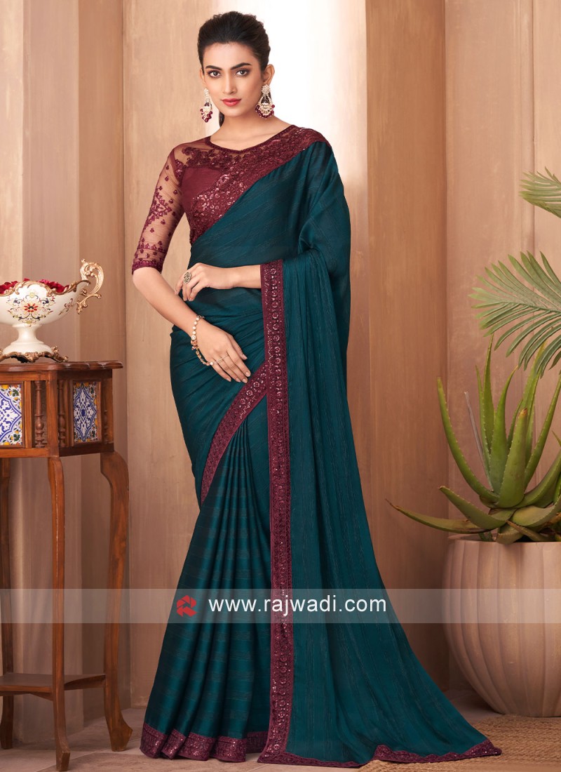 Buy Gorgeous Woven Silk Peacock Blue Saree|SARV129405