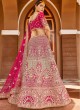 Elegant Embroidered Velvet Pink Bollywood Lehenga Choli