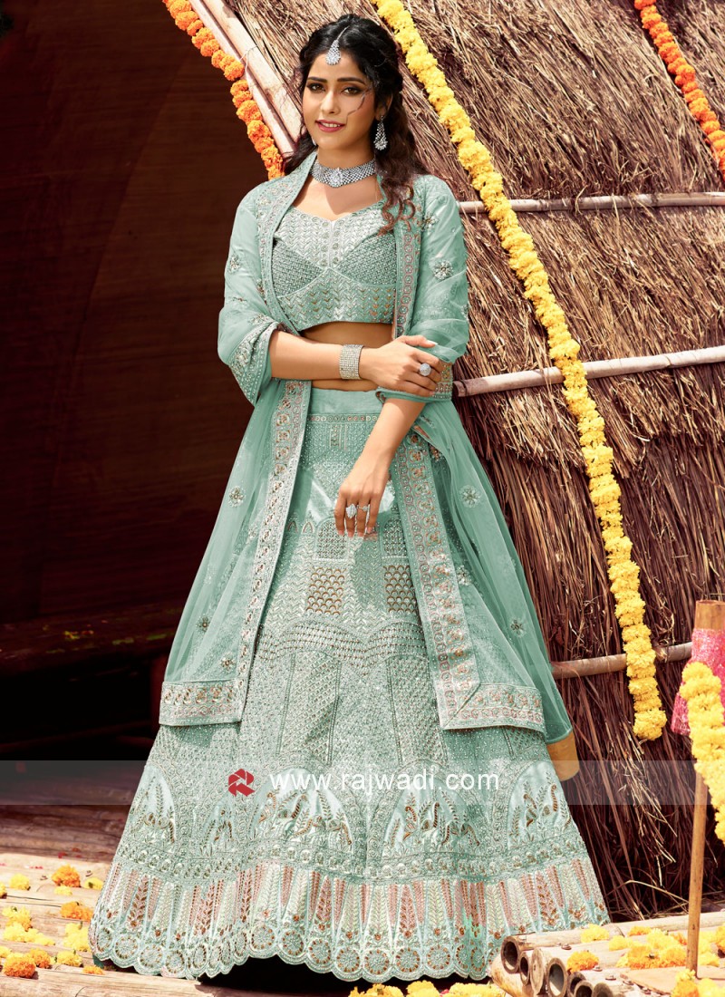 Turquoise Sequins Engagement A Line Lehenga Choli