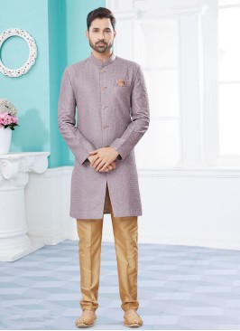 Elegant Lilac And Golden Brown Indowestern Set