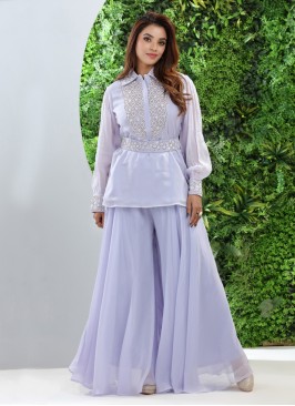 Elegant Lilac Embroidered Tissue Silk Palazzo Suit