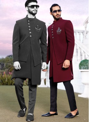 Elegant Maroon And Black Indowestern Set