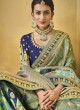 Grey and Blue Bandhani Printed Silk Saree