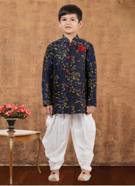 Elegant Navy Blue Weaving Embroidered Indowestern Set