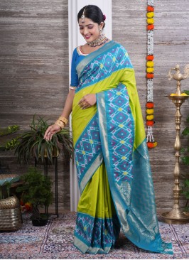 Elegant Parrot Green Silk Saree