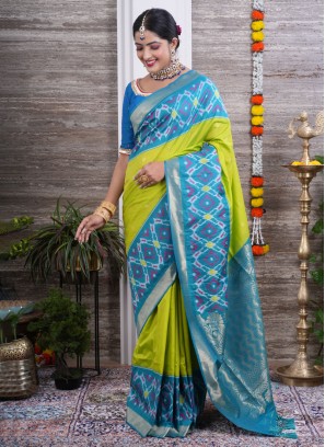 Elegant Parrot Green Silk Saree