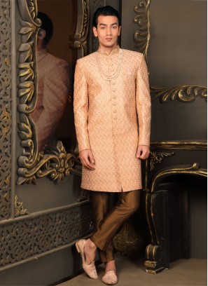 Elegant Peach Embroidered Indowestern Set